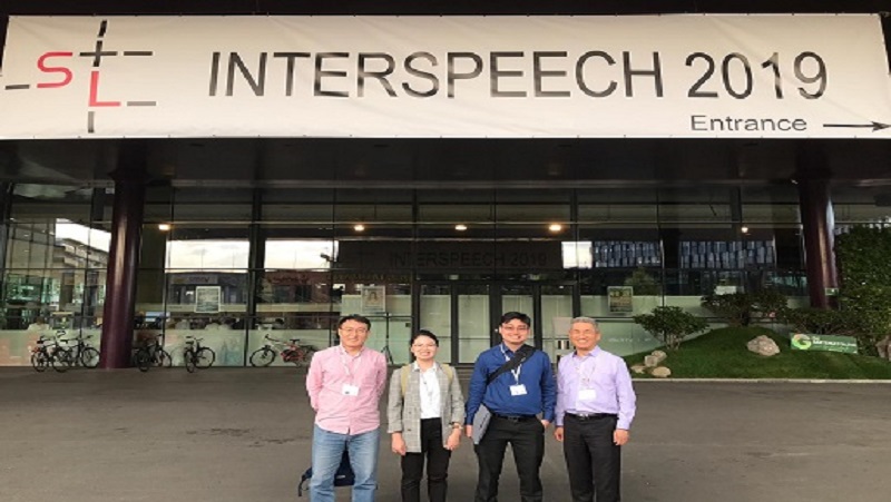 A group of people attended the INTERSPEECH 2019 to present IMDA DSL's "Building the Singapore English National Speech Corpus" paper