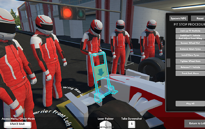 VR-powered simulations by ST Electronics: F1 training scenario of changing vehicle parts during a race