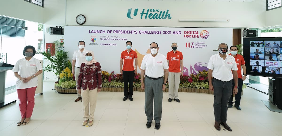 President Halimah Yacob and members of the community launched the Digital for Life movement at the President’s Challenge 2021 event