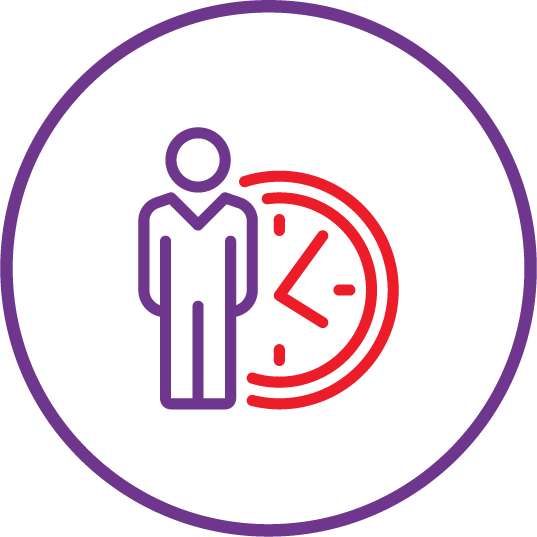 An icon illustrating business efficiency, featuring a man and a clock, symbolising the integration of digital solutions under the Start Digital initiative