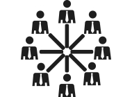 An icon that illustrates a group of professionals gathered, representing strategic partnerships through IMDA accreditation