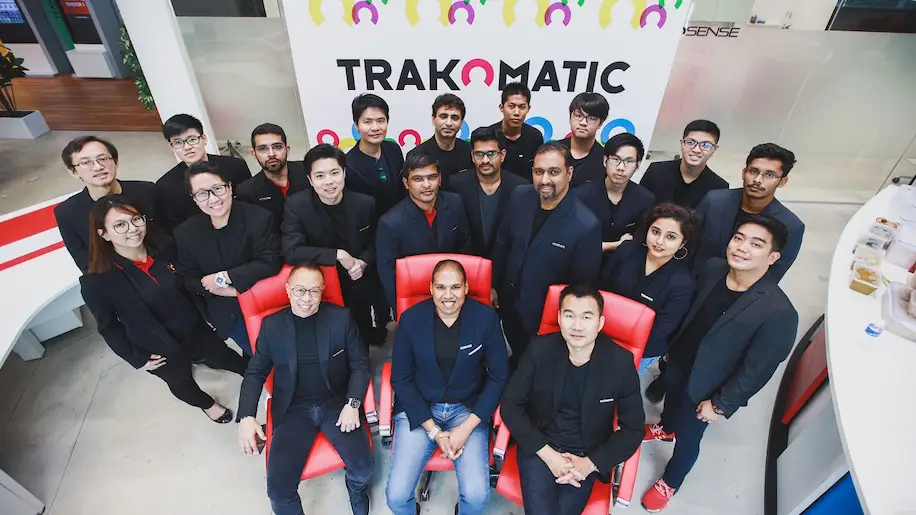 Trakomatic’s co-founders Shaun Kwan, Ravich Prashanth and Allen Lin with the team.