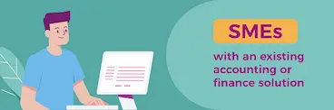 A banner for SMEs with existing accounting solutions, encouraging them to check if they are under IMDA’s pre-approved solution provider list