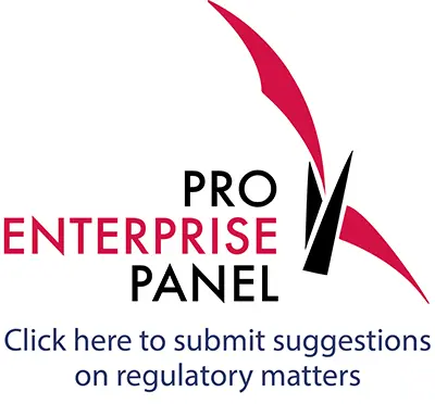 The PRO ENTERPRISE PANEL logo is displayed on IMDA contact us page for submitting suggestions on regulatory matters