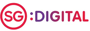 Logo of the SG Digital logo on IMDA's website, promoting digital transformation with its open innovation platform
