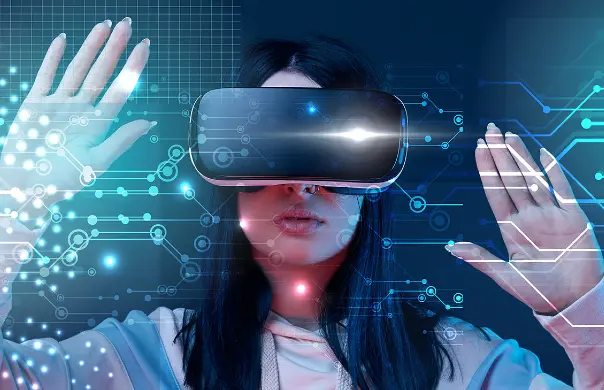 Young woman using a VR headset