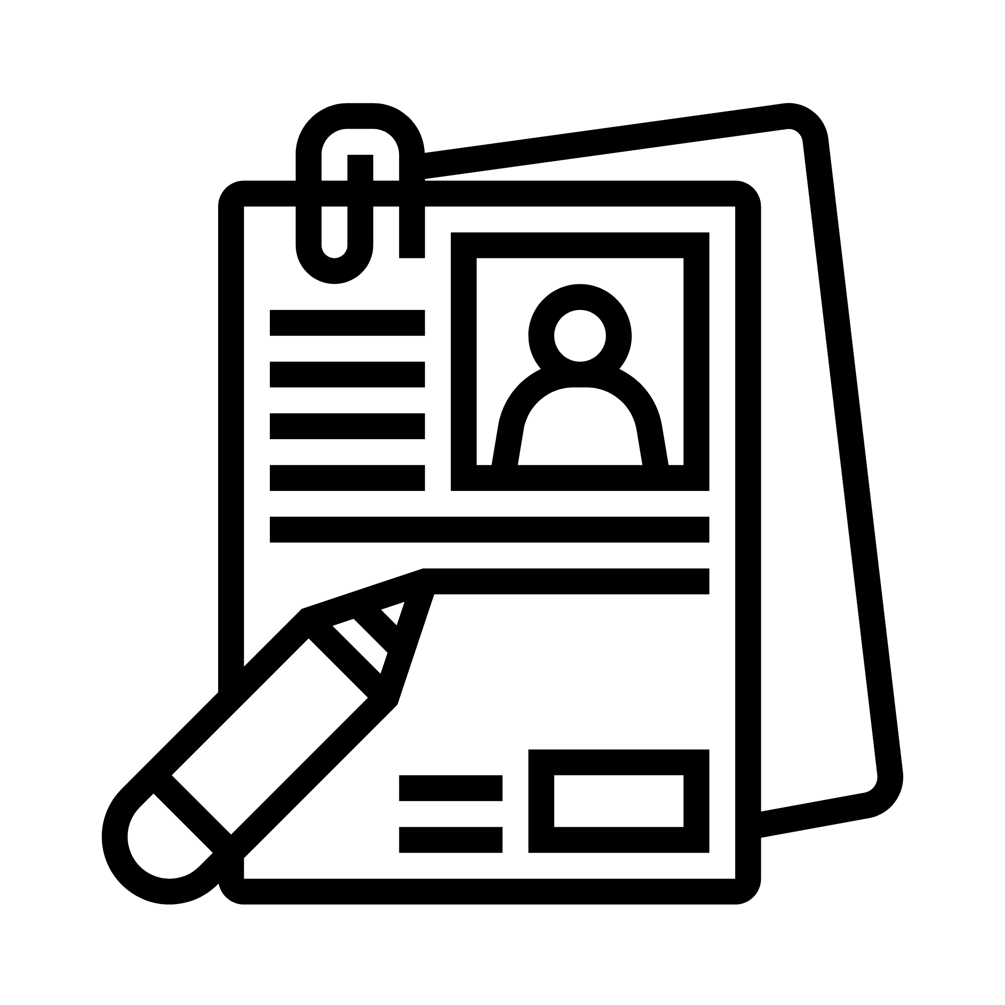An icon representing an application, featuring a pencil poised above a document, part of IMDA’s AIM Graduate Development Programme
