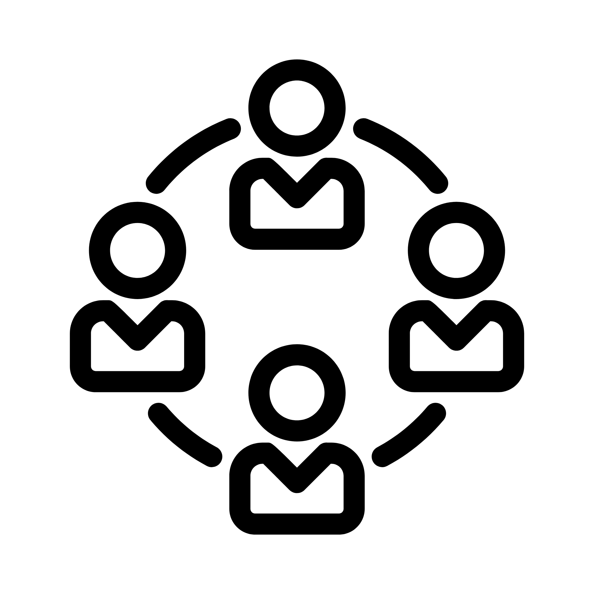 An icon representing Engagement with Senior Leaders, featuring a circle of interconnected human figures, part of IMDA’s AIM Programme