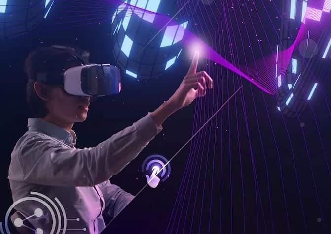 A lady exploring virtual reality in a scene depicting digital transformation