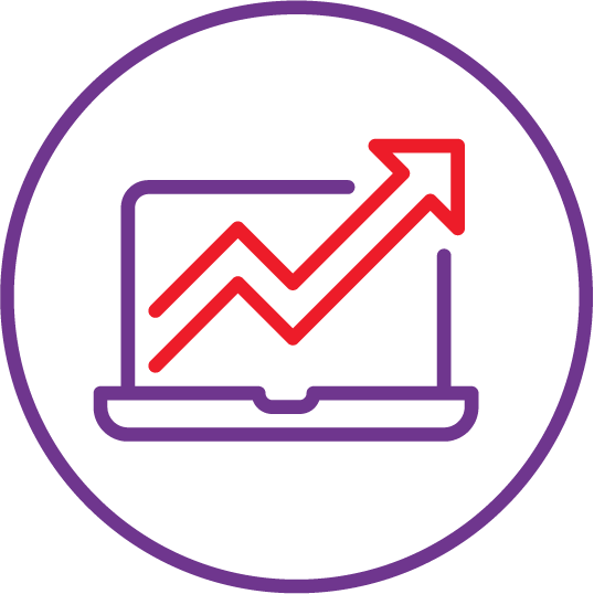 Sales generation icon with an upward arrow on a laptop, representing the potential of Start Digital Initiative's solutions