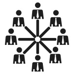 An icon that illustrates a group of professionals gathered, representing strategic partnerships through IMDA accreditation