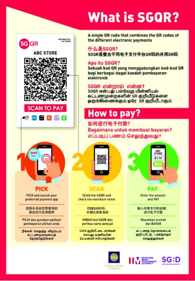 An infographic explaining SGQR and providing step-by-step instructions on how to use it for digital payment