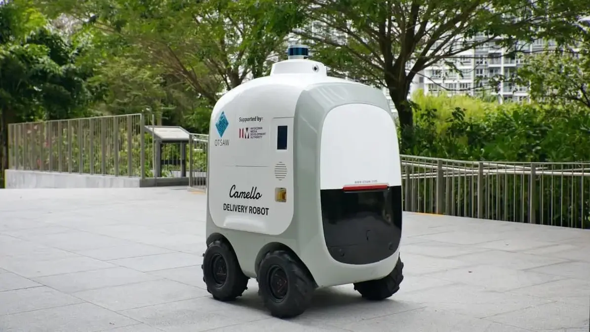 Camello, an AI-powered last-mile delivery robot, is seen delivering parcels and groceries in the neighborhood in Singapore