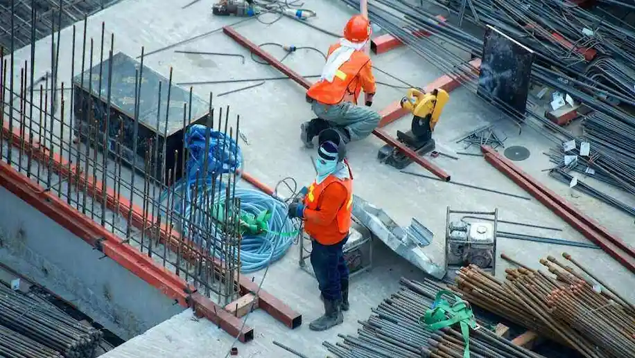Construction workers on a building