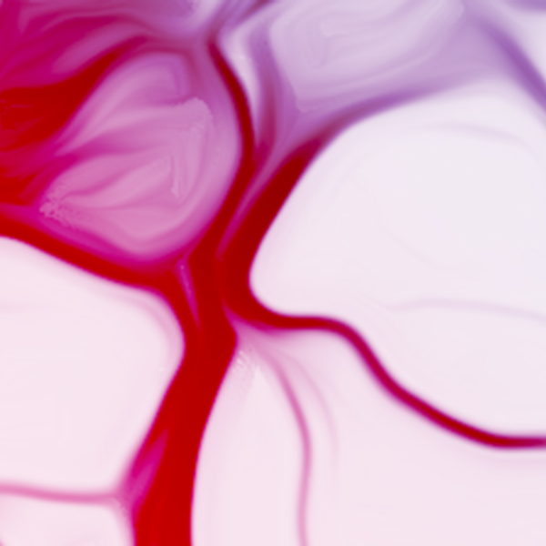 Depicting the development, organisation, and function of the brain in shades of pink and red with wave patterns