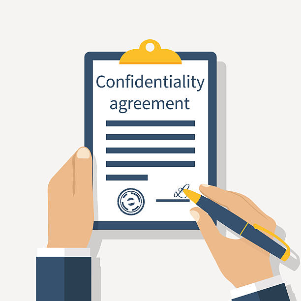 Vector image of a man signing a confidentiality agreement document