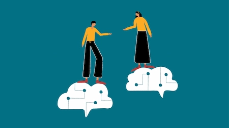 Illustration of 2 people on top of cloud