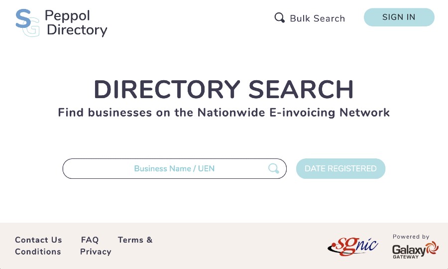 A thumbnail frame from the SG Peppol Directory video showcasing the Directory Search feature of the nationwide E-invoicing framework