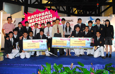 National Infocomm Competition 2009 champions take to the stage with RADM(NS) Ronnie Tay, IDA CEO (centre)