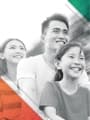 The front cover of IMDA's Annual Report 2016/2017 features a happy family of three smiling against a colourful and abstract background