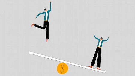 Illustration of 2 people on top see-saw