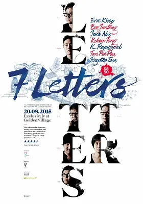 Film poster for "7 Letters" featuring stylized title and director names, with release date August 20, 2015 at Golden Village.