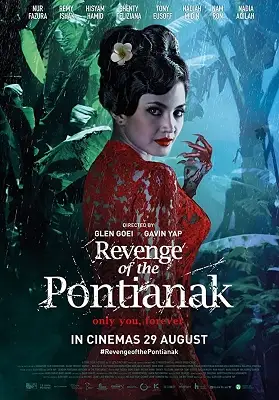 Official film poster for 'Revenge of the Pontianak', a Singaporean horror movie featuring a ghostly female figure.
